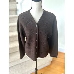 Pendleton Vintage 90s Brown Wool Embroidered Swirl Cardigan